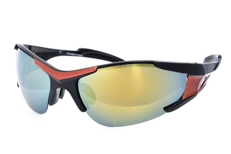 TX 防風抗UV紫外線 包覆式 偏光運動太陽眼鏡(自行車/登山/慢跑) 2163黑橘框/黃水銀