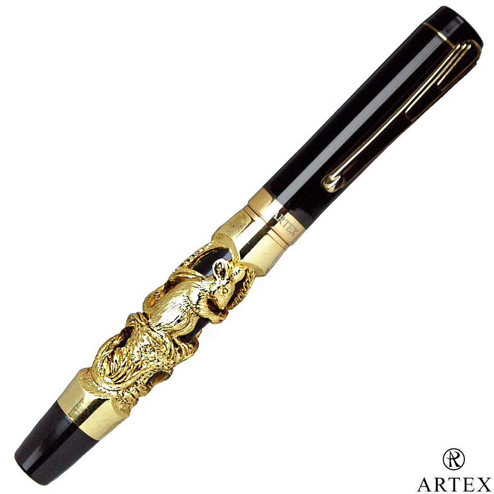 ARTEX 12生肖鋼珠筆+筆架禮盒 共12種古金款任選金鼠