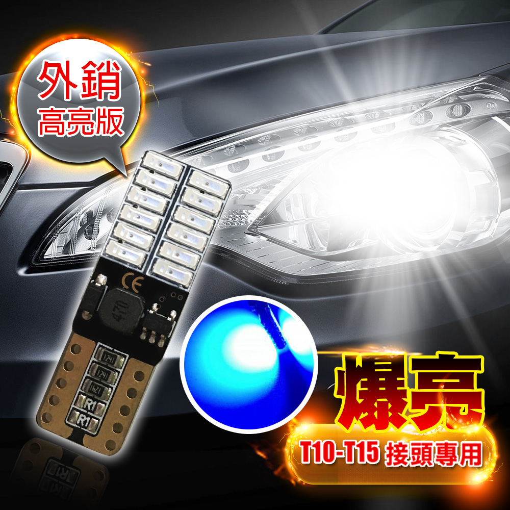 【車的LED】 4014高亮版 24SMD T10 款 (兩入組)正藍光