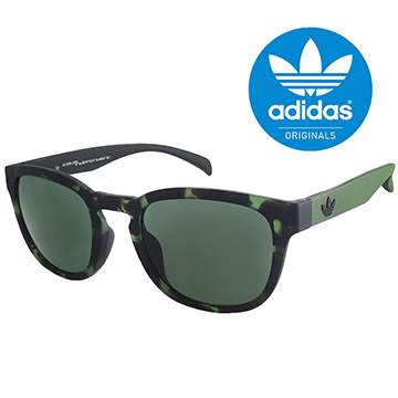 【adidas 愛迪達】潮流三葉草LOGO復古圓框太陽眼鏡/運動眼鏡#綠色迷彩框-綠鏡面(001140030)