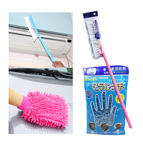 【居家打掃組】雪尼爾吸水除塵手套擦車手套+空調高處清潔超長型清潔刷(顏色隨機)