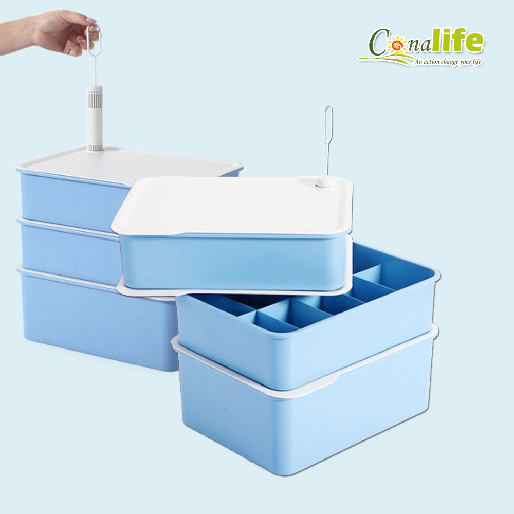 【Conalife】180度旋轉三層分類盒藍