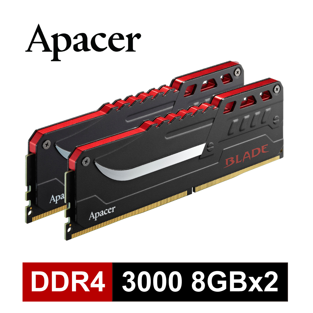 Apacer Blade DDR4 3000 16GB(8GBx2) 宇瞻刀鋒戰士雙通道桌上型超頻/電競記憶體