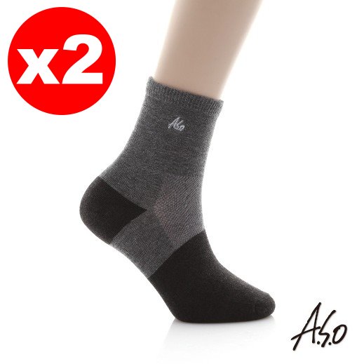 【ASO阿瘦】竹炭抑菌弓型竹炭襪2雙入 ─ 弓形織法服貼舒適、抑菌除臭（灰）