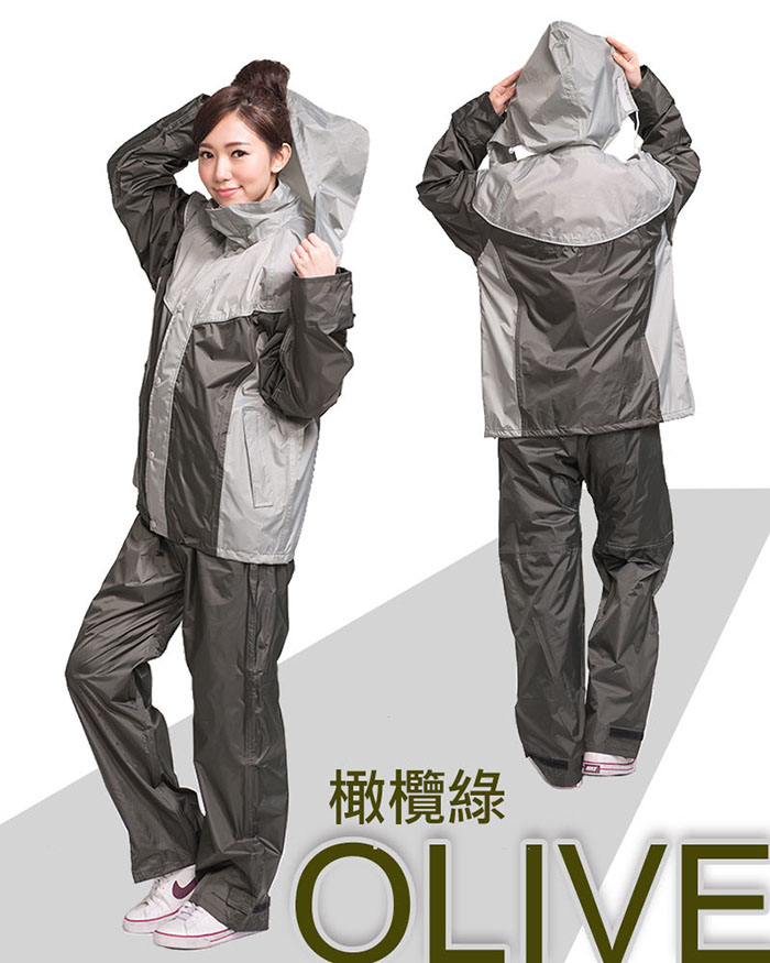 輕量透氣高機能二件式雨衣XL橄欖綠