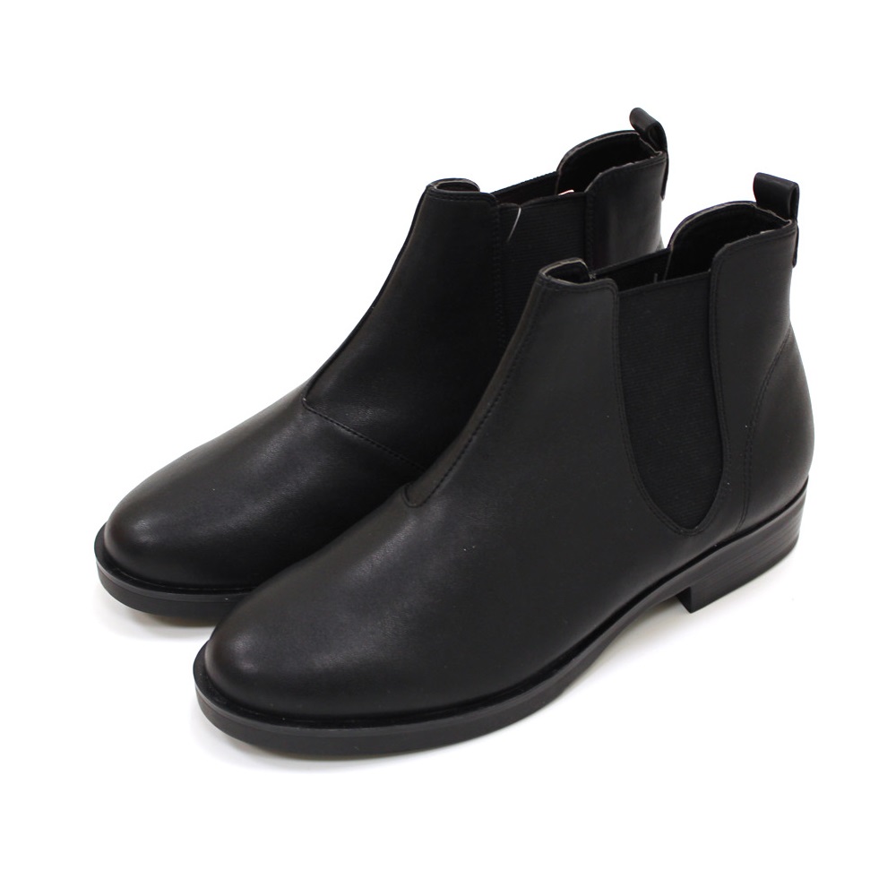 【U】NUOVO - 簡約皮革中筒短靴(女款,二色可選)M - 黑色
