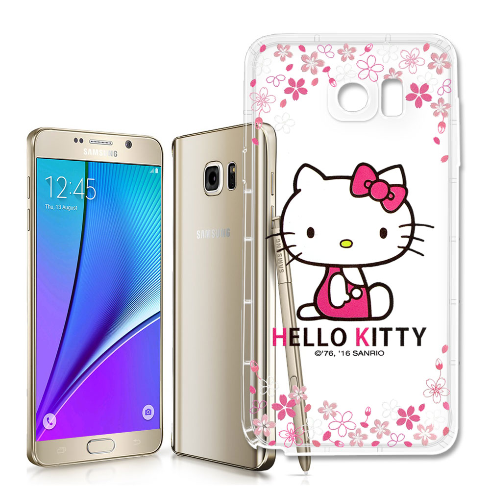 三麗鷗授權 Hello Kitty 凱蒂貓 Samsung Galaxy Note5 彩繪空壓手機殼(櫻花)