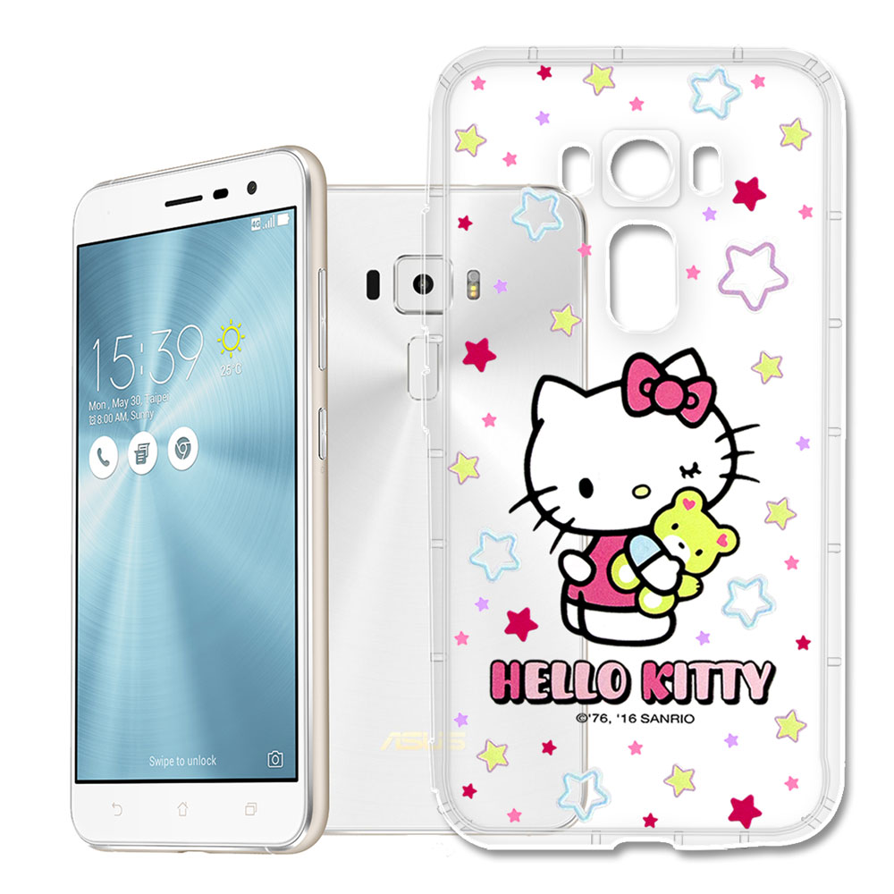 三麗鷗授權 Hello Kitty 凱蒂貓 ASUS ZenFone 3 5.2吋 ZE520KL 彩繪空壓手機殼(星星)