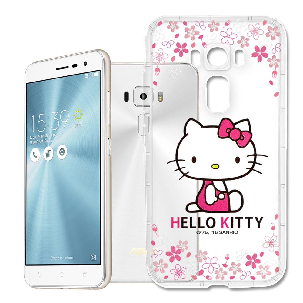 三麗鷗授權 Hello Kitty 凱蒂貓 ASUS ZenFone 3 5.2吋 ZE520KL彩繪空壓手機殼(櫻花)