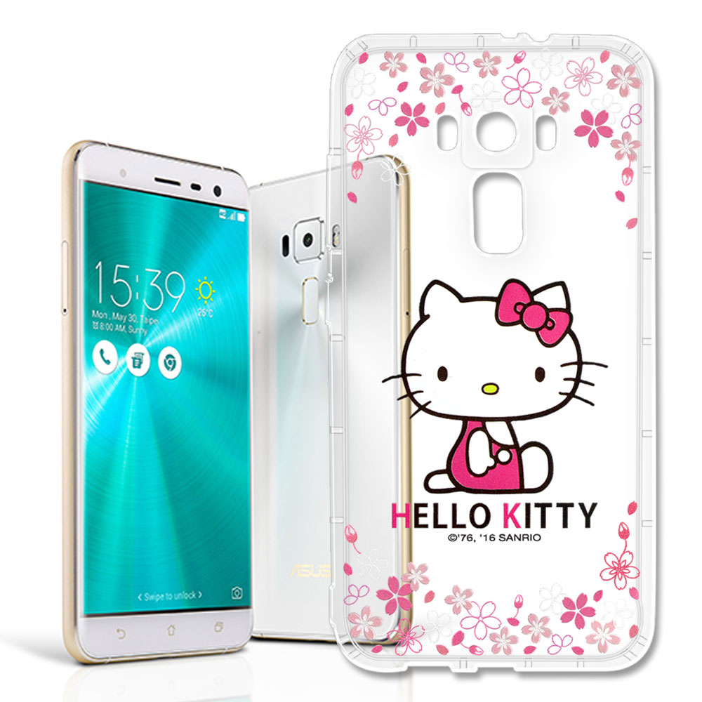 三麗鷗授權 Hello Kitty 凱蒂貓 ASUS ZenFone 3 5.5吋 ZE552KL彩繪空壓手機殼(櫻花)