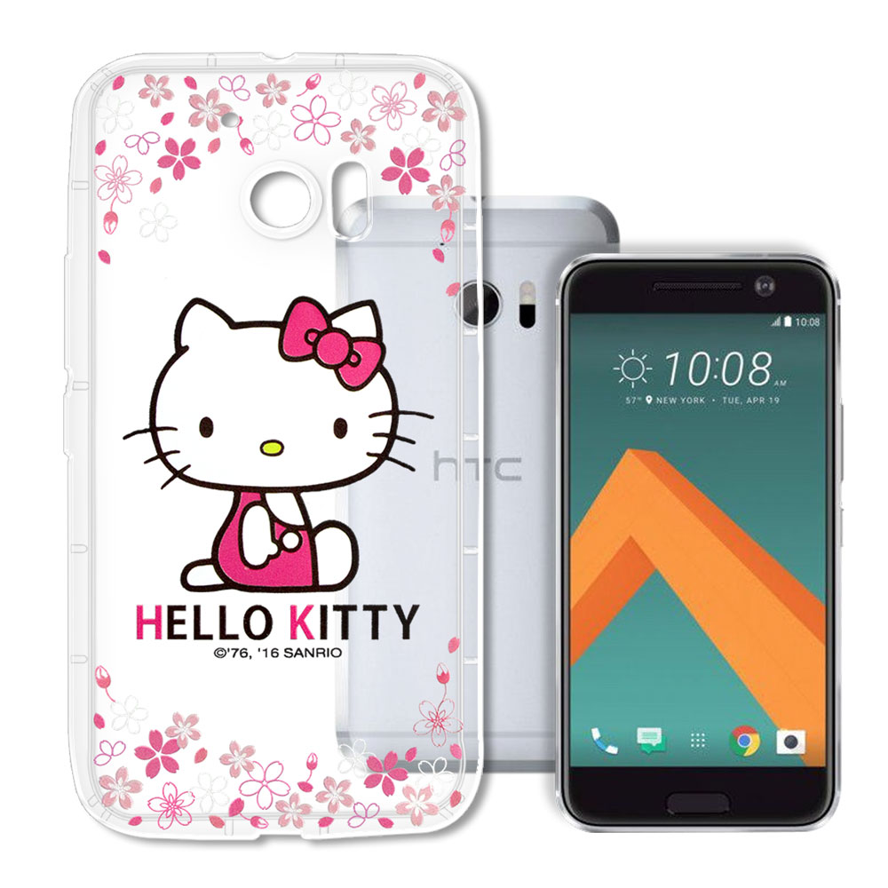三麗鷗授權 Hello Kitty 凱蒂貓 HTC 10 / M10 彩繪空壓手機殼(櫻花)