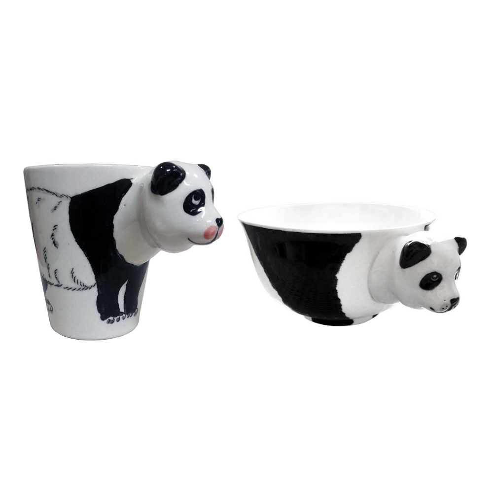 【U】藝遊味境 - 陶瓷貓熊造型杯碗組 - 白色