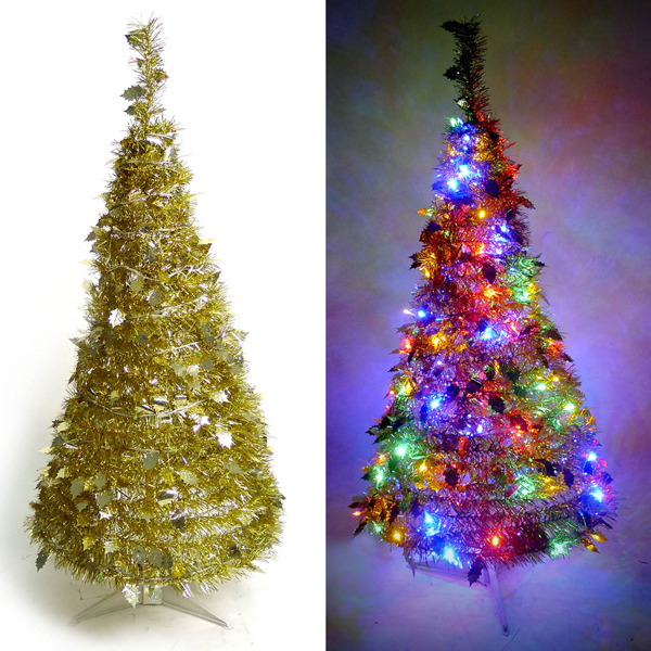 2尺/2呎(60cm) 創意彈簧摺疊聖誕樹 (金色系)+LED50燈電池燈(彩光)YS-FTR02201