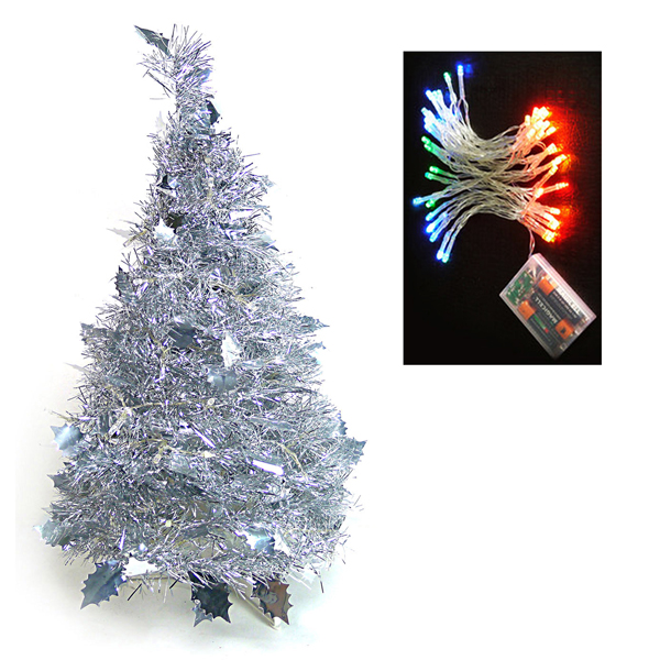 2尺/2呎(60cm) 創意彈簧摺疊聖誕樹 (銀色系)+LED50燈電池燈(彩光)YS-FTR02202