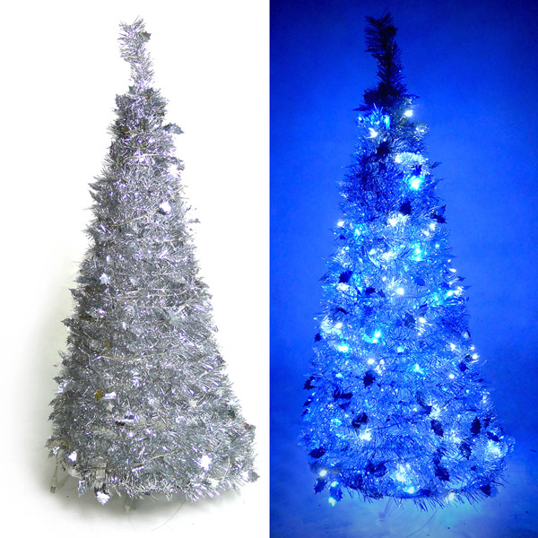 4尺/4呎(120cm) 創意彈簧摺疊聖誕樹 (銀色系)+LED100燈串一條(9光色可選)YS-FTR04302