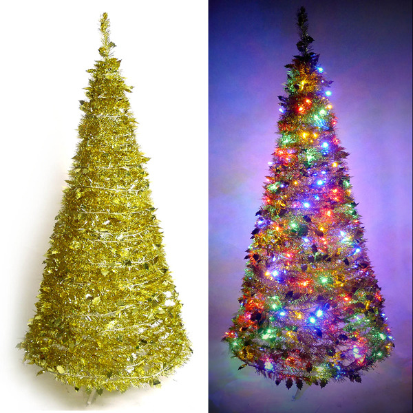 6尺/6呎(180cm) 創意彈簧摺疊聖誕樹 (金色系)+LED100燈串一條 (9光色可選)YS-FTR06301
