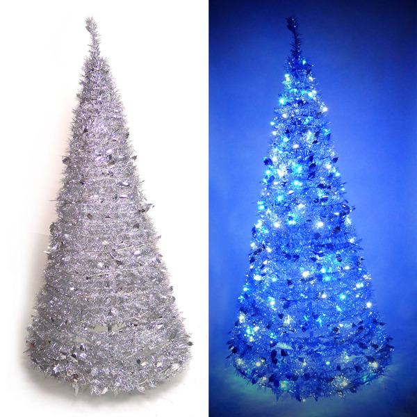 6尺/6呎(180cm) 創意彈簧摺疊聖誕樹 (銀色系)+LED100燈串一條 (9光色可選)YS-FTR06302