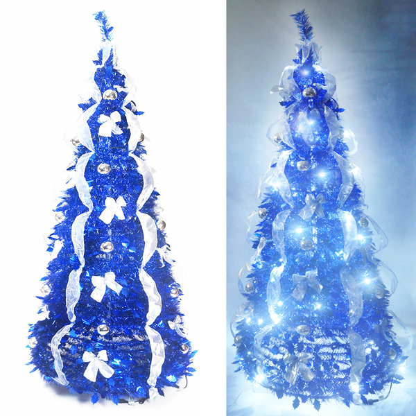6尺/6呎(180cm) 浪漫裝飾彈簧摺疊聖誕樹(銀藍色系)(內含一串LED100燈串) YS-FTR06303