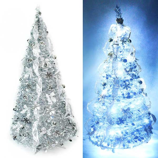 6尺/6呎(180cm) 浪漫裝飾彈簧摺疊聖誕樹(雙銀色系)(內含一串LED100燈串) YS-FTR06305