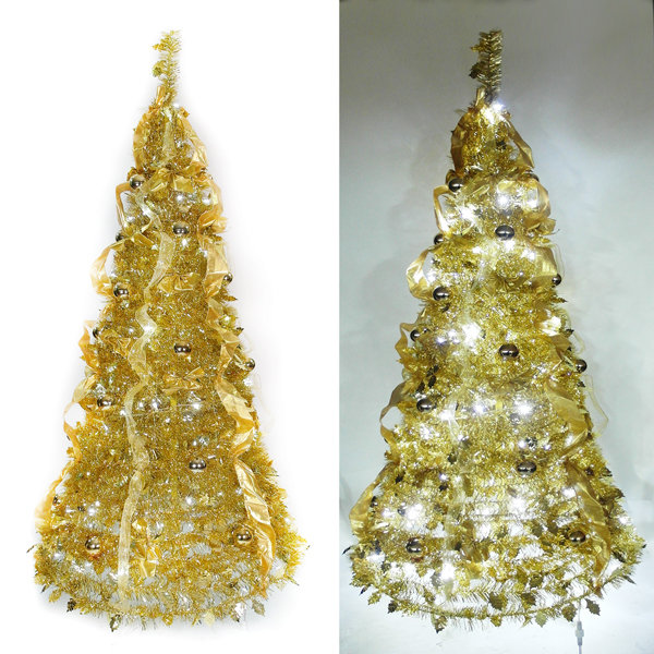 6尺/6呎(180cm) 浪漫裝飾彈簧摺疊聖誕樹(雙金色系)(內含一串LED100燈串) YS-FTR06306