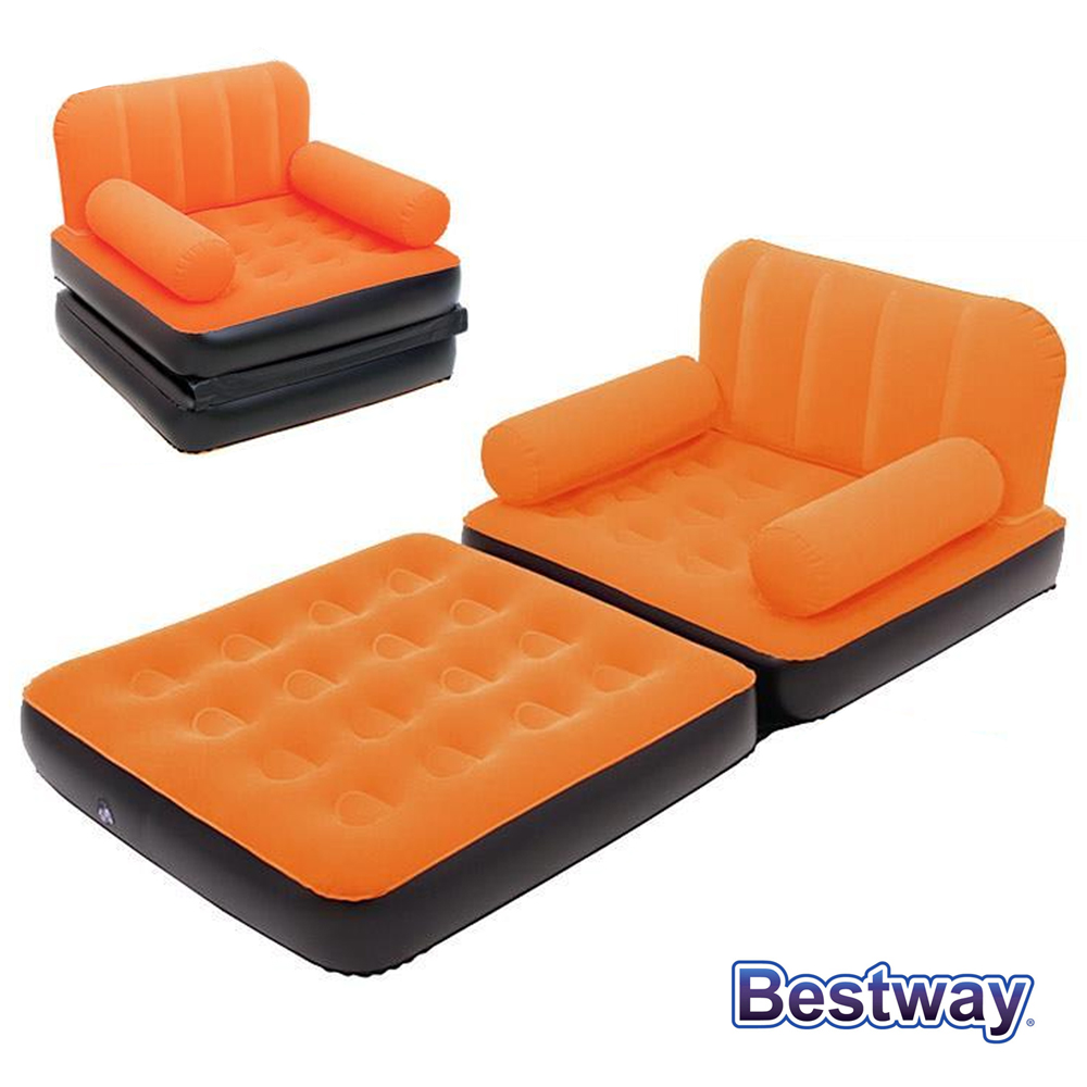 【BESTWAY】多功能充氣式單人折疊沙發椅.空氣床 (67277)(亮橘)
