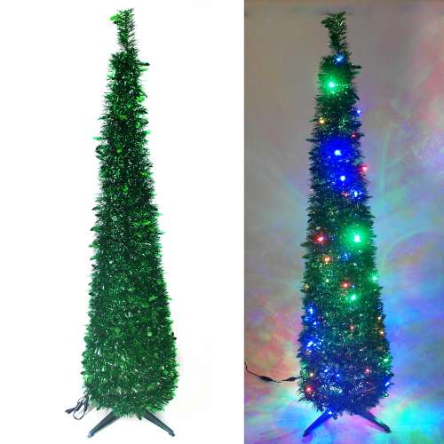 6尺/6呎(180cm) 彈簧摺疊綠色哈利葉瘦型鉛筆樹聖誕樹 (+LED100燈四彩光一串)YS-FTP60001