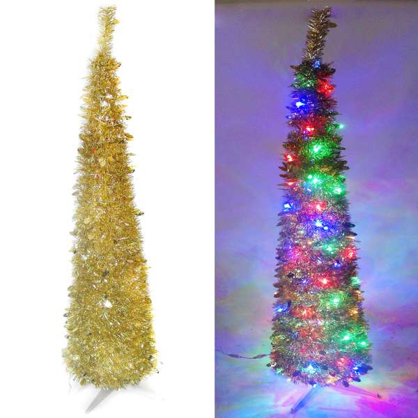 6尺/6呎(180cm) 彈簧摺疊金色哈利葉瘦型鉛筆樹聖誕樹 (+LED100燈四彩光一串)YS-FTP60002