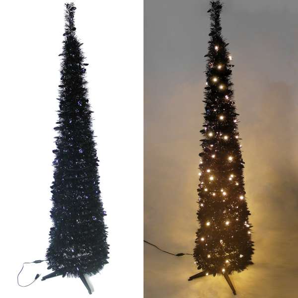 6尺/6呎(180cm) 彈簧摺疊黑色哈利葉瘦型鉛筆樹聖誕樹 (+LED100燈暖白光一串)YS-FTP60004