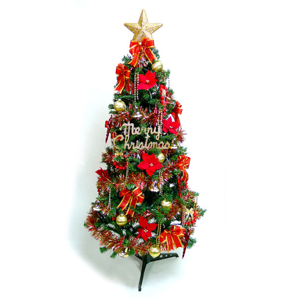 幸福6尺/6呎(180cm)一般型裝飾綠聖誕樹 (+紅金色系配件組)(不含燈)YS-GTC06001