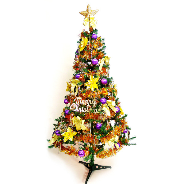 幸福6尺/6呎(180cm)一般型裝飾綠聖誕樹 (+金紫色系配件組)(不含燈)YS-GTC06002
