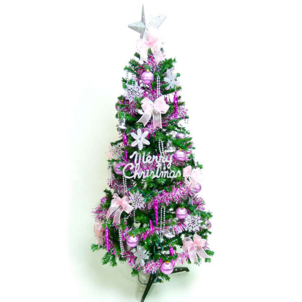 幸福6尺/6呎(180cm) 一般型裝飾綠聖誕樹 (+銀紫色系配件組)(不含燈)YS-GTC06003