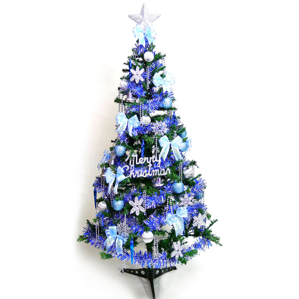 幸福6尺/6呎(180cm)一般型裝飾綠聖誕樹 (+藍銀色系配件組)(不含燈)YS-GTC06004