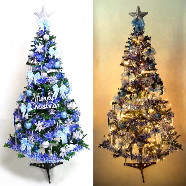 幸福6尺/6呎(180cm)一般型裝飾綠聖誕樹  (+藍銀色系配件)+100燈鎢絲樹燈2串YS-GTC06104