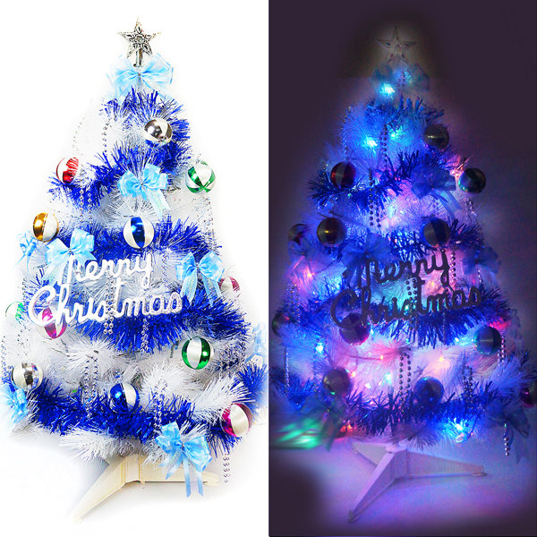 台灣製3尺(90cm)特級白色松針葉聖誕樹 (繽紛馬卡龍藍銀色系)+100燈LED燈串(附控制器跳機)-粉紅光YS-WPT03301