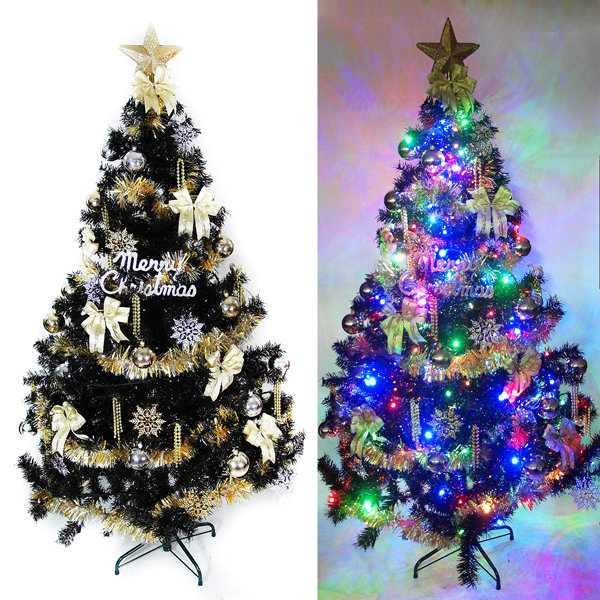 台灣製造4呎/4尺(120cm)時尚豪華版黑色聖誕樹(+金銀色系配件組+100燈LED燈1串)(附跳機控制器)-藍白光YS-CPT04301
