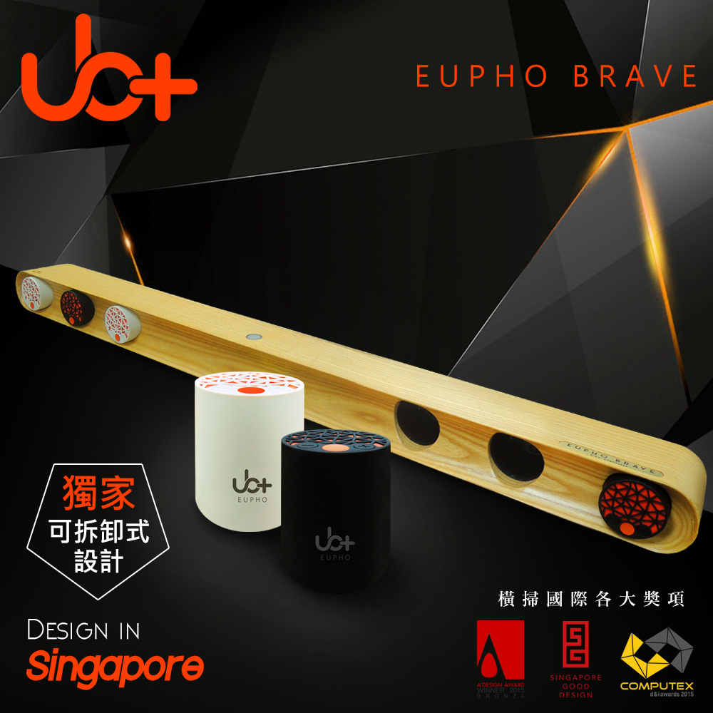 【新加坡UB+】原木模組化立體音藍牙劇院EUPHO BRAVE黑灰各3入+原木音箱