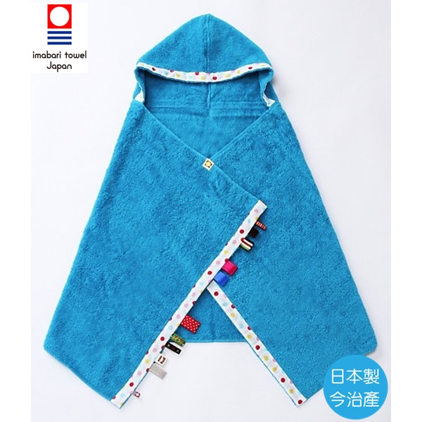 日本製Crescendo今治毛巾，純棉標籤連帽浴袍-水玉點點(水藍)