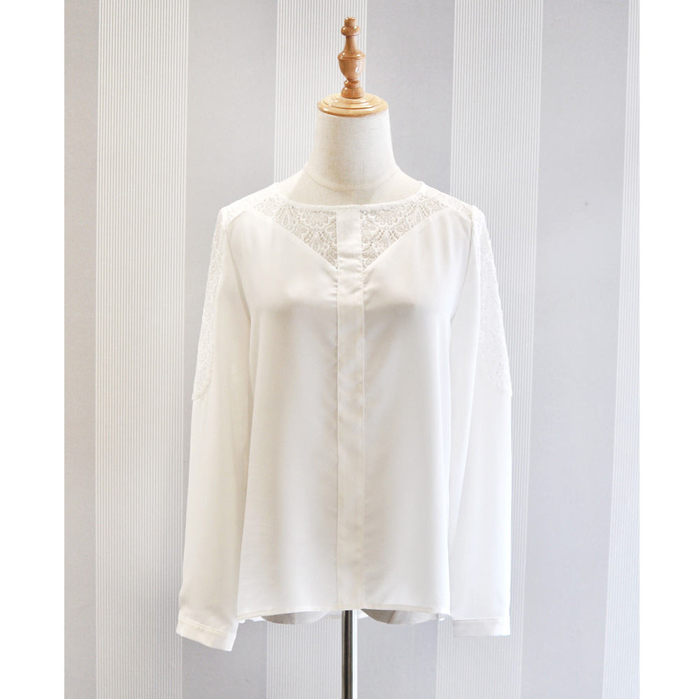 【INF】輕甜蕾絲袖雪紡上衣16573L白色
