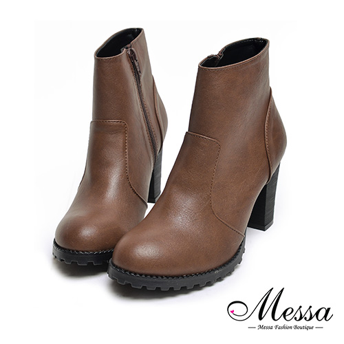 【Messa米莎專櫃女鞋】MIT素面簡約側拉鍊高跟踝靴36咖啡色