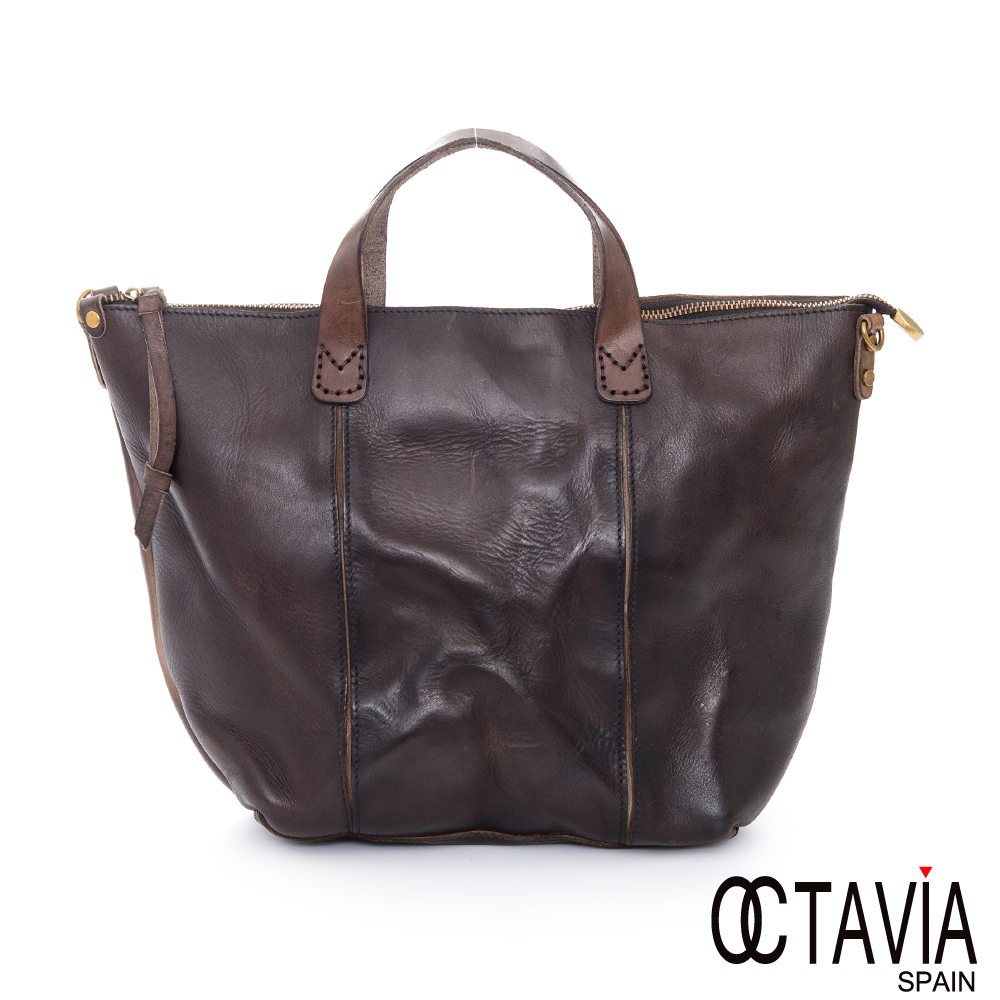 OCTAVIA 8 真皮 - 設計家 牛皮復古皺褶 手提斜背二用公事包 -深咖啡