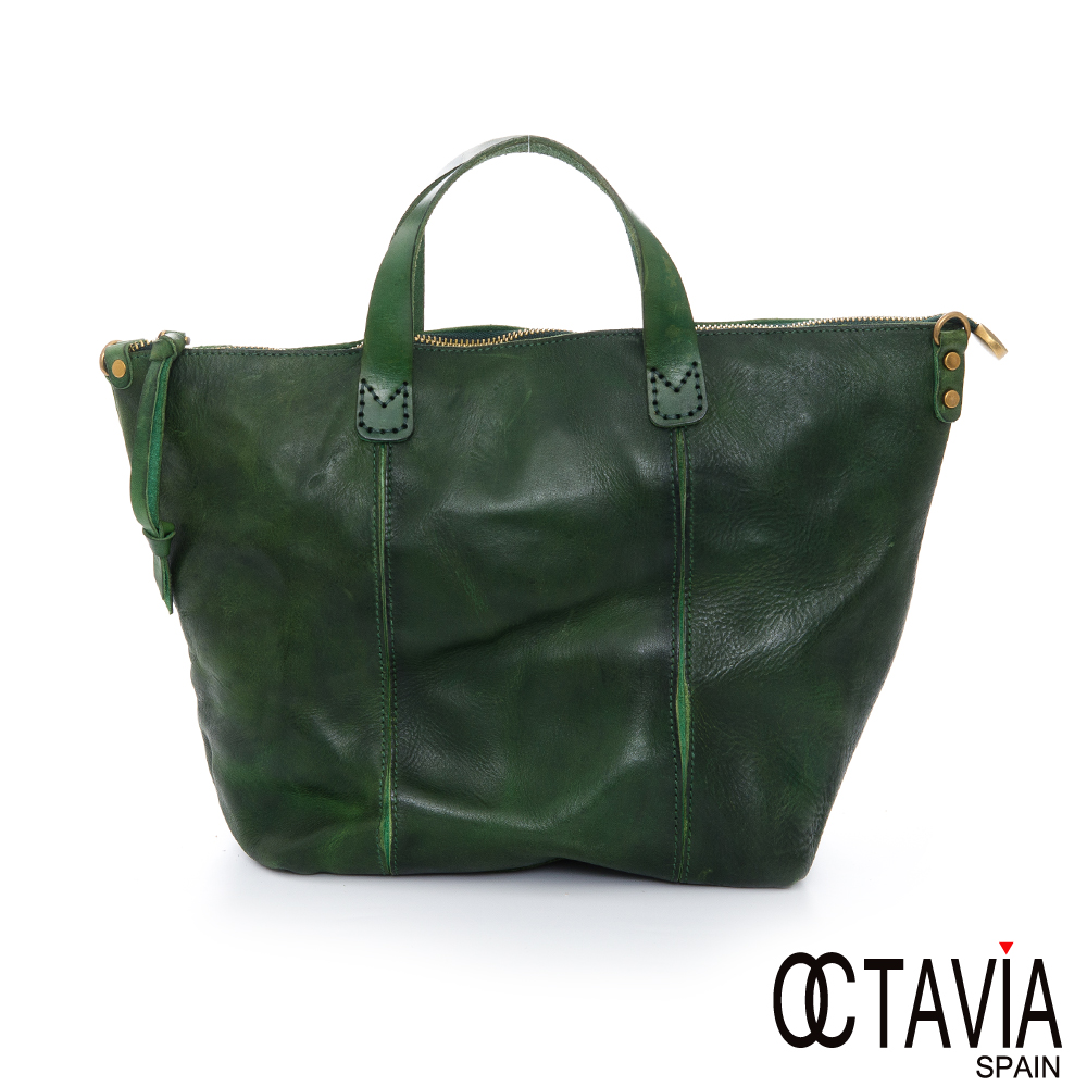 OCTAVIA 8 真皮 - 設計家 牛皮復古皺褶 手提斜背二用公事包 -祖母綠