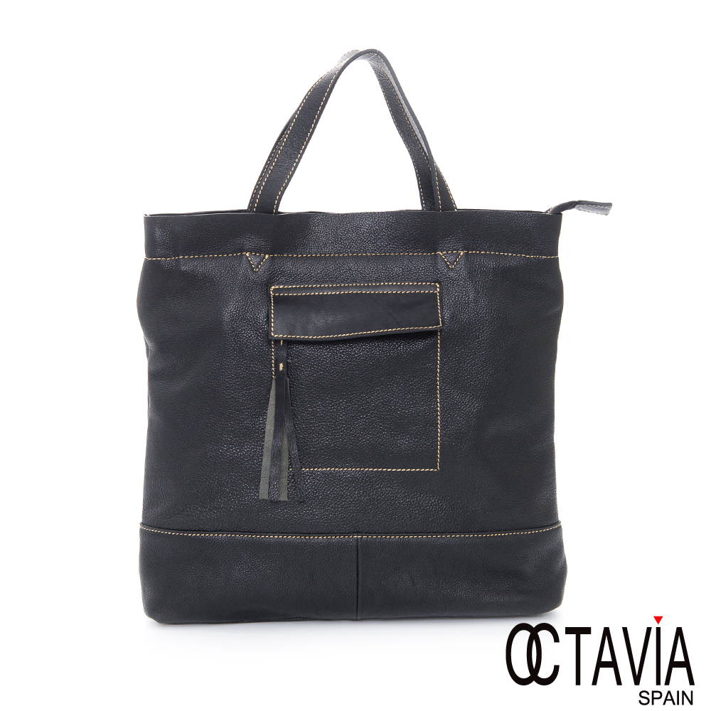OCTAVIA 8 真皮 - 潛規則 手縫造型A4手提斜背二用包 -規則黑