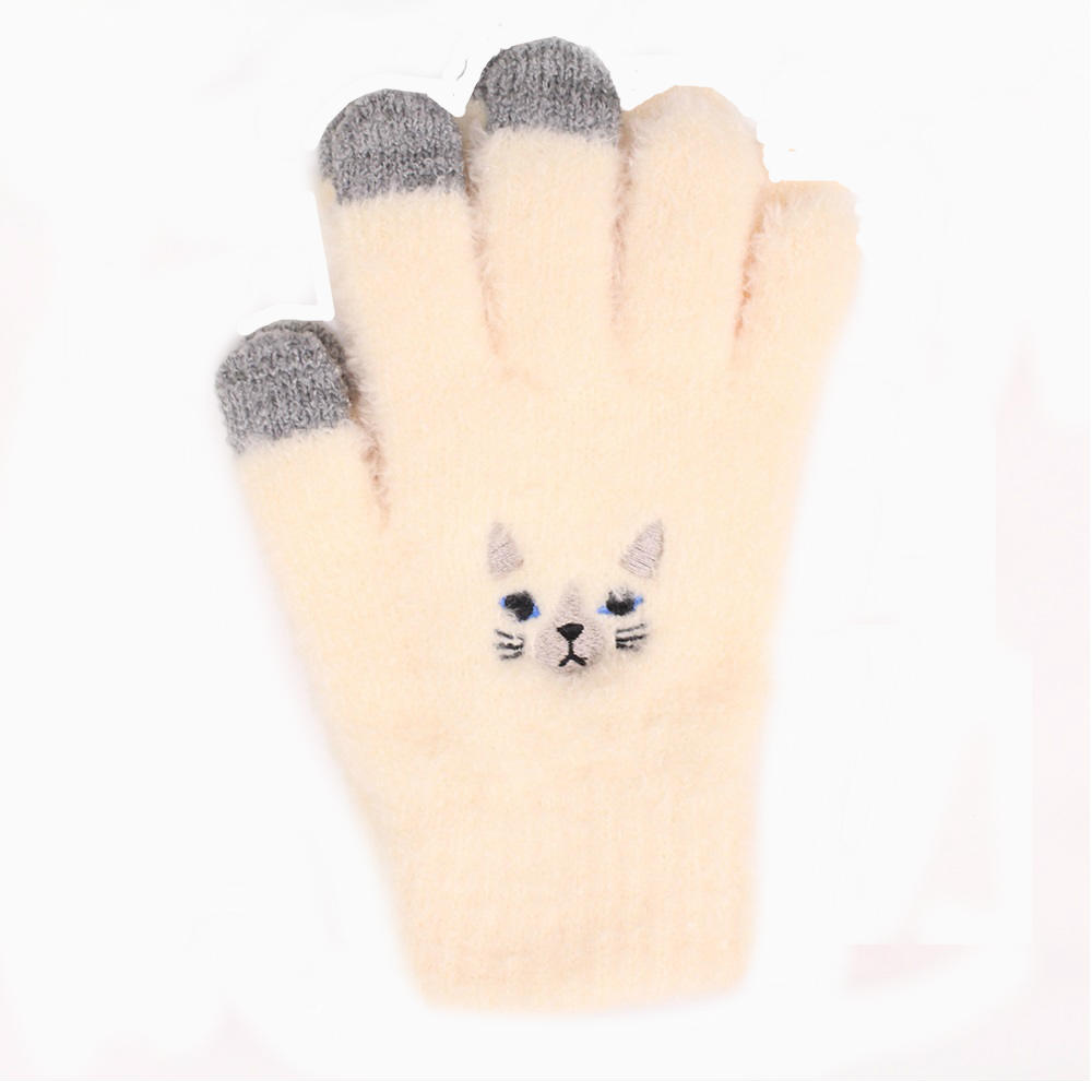 【U】MigoBear - 可愛貓咪觸控手套(三色可選) - 米白