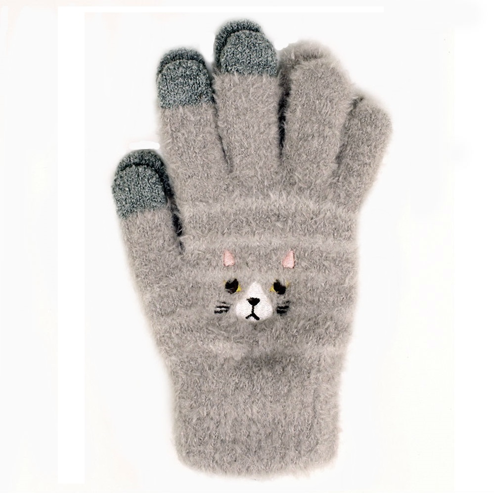 【U】MigoBear - 可愛貓咪觸控手套(三色可選) - 淺灰