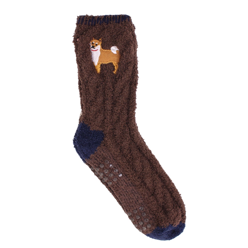 【U】MigoBear - 俏皮動物室內防滑襪(四色可選) - 柴犬棕