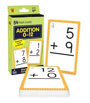 Addition 0 to 12: 54 Flash Cards
