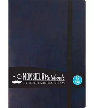 Monsieur Notebook Navy Leather Plain Medium