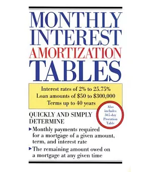 Monthly Interest Amortization Tables: Interest Rates of 2% to 25.75%, Loan Amounts of $50 to $300,000, Terms Up to 40 Years