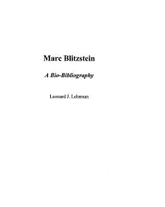 Marc Blitzstein: A Bio-Bibliography