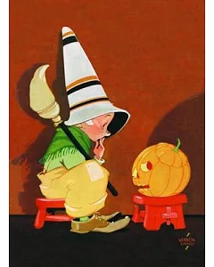Cute Witch Conversing With Jack-o-Lantern - Halloween Greeting Cards: 6 Cards Individually Bagged With Envelopes & Header